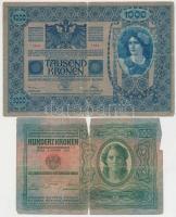 1902. 1000K + 1904. 10K + 1912. 100K + 1913. 20K mindegyik piros "Magyarország" felülbélye...