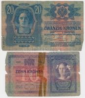 1902. 1000K + 1904. 10K + 1912. 100K + 1913. 20K mindegyik piros "Magyarország" felülbélye...