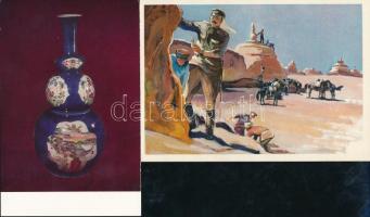 37 db MODERN mongol városképes lap és motívumlapok; kínai porcelán, katonai, művész / 37 modern Mong...