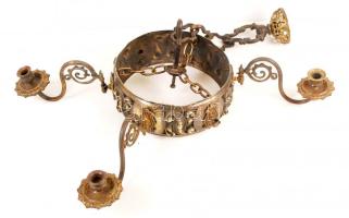 Antik csillár test, hiányos, sérült, réz, kb. 6 kg, közepes állapotban, d:28 cm, m:48 cm