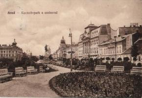 Arad, Kossuth park, szobor, Adriai biztosító, Singer Sándor női divatáruháza / park, statue, shop, insurance