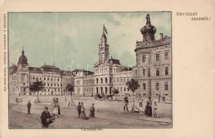 Arad, Városház tér, szignózott / town hall, square, artist signed (EK)