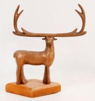 Réz szarvas, fa talapzaton, jelzés nélkül, m:19 cm, h:19 cm