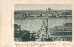 1899 Budapest Lánchíd, Bazilika, gőzhajók, Divald Károly (Rb)