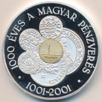 2001. "1000 éves a magyar pénzverés" ezüstözött bicolor bronz emlékérem T:PP