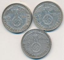 Német 3. Birodalom 1937A,D,J 2M Ag "Hindenburg" (3x) T:2,2- German Third Reich 1937A,D,J 2 Mark Ag "Hindenburg" (3x) C:XF,VF