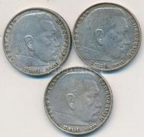 Német 3. Birodalom 1937A,D,J 2M Ag "Hindenburg" (3x) T:2,2-
German Third Reich 1937A,D,J 2...