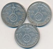 Német 3. Birodalom 1937E,F,G 2M Ag "Hindenburg" (3x) T:2,2- German Third Reich 1937E,F,G 2 Mark Ag "Hindenburg" (3x) C:XF,VF