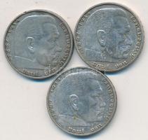 Német 3. Birodalom 1937E,F,G 2M Ag "Hindenburg" (3x) T:2,2-
German Third Reich 1937E,F,G 2...