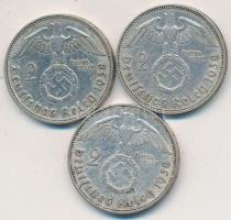 Német 3. Birodalom 1938E,F,J 2M Ag "Hindenburg" (3x) T:2,2- German Third Reich 1938E,F,J 2 Mark Ag "Hindenburg" (3x) C:XF,VF
