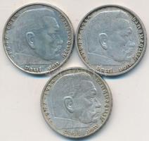 Német 3. Birodalom 1939A,B,D 2M Ag "Hindenburg" (3x) T:2,2-
German Third Reich 1939A,B,D 2...