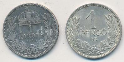 1912. 1K Ag "Ferenc József" + 1939. 1P Ag T:3,2