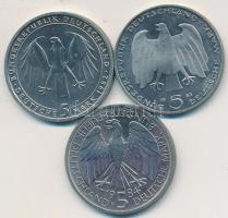 NSZK 1982D 5M "Goethe halálának 150. évfordulója" + 1983J 5M "Marx halálának 100. évfordulója" + 1984D 5M "150 éves a Német Vámunió" T:BU GFR 1982D 5 Mark "150th Anniversary - Death of Johann Wolfgang von Goethe" + 1983J 5 Mark "100th Anniversary - Death of Karl Marx" + 1984D 5 Mark "150th Anniversary - German Customs Union" C:BU Krause KM# 156,158,160