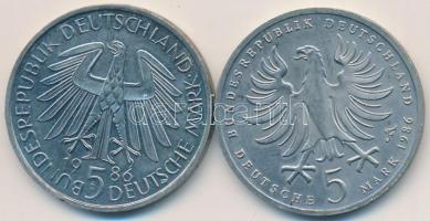NSZK 1986D 5M "Heidelberg Egyetem 600. évfordulója" + 1986F 5M "II. Frigyes halálának 200. évfordulója" T:BU GFR 1986D 5 Mark "600th Anniversary - Heidelberg University" + 1986F 5 Mark "200th Anniversary - Death of Frederick the Great" C:BU Krause KM# 164,165