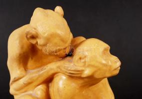 Markup Béla (1873-1945): Majmok. Mázas kerámia, jelzett, sérült, m:29 cm