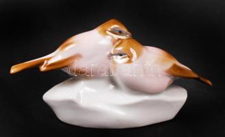 Zsolnay Sinkó madárkák, kézzel festett, apró máz hibával, jelzett, m:6,5 cm, h:14,5 cm