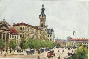 Warsaw, Warszawa; town hall, tram, No. 47. s: T. Cieslewski