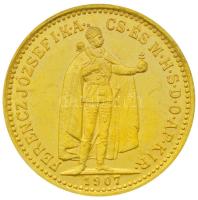 1907KB 10K Au "Ferenc József" (3.38g/0.900) T:2 Hungary 1907. 10 Korona Au "Franz Joseph" Kremnitz (3.38g/0.900) C:XF