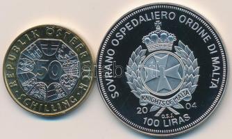 Ausztria 2001. 50Sch "Búcsú a schillingtől" + Máltai Lovagrend 2004. 100L "Magyarország az EU-ban" T:1,PP Austria 2001. 50 Schilling "The Schilling Era" + Sovereign Order of Malta 2004. 100 Liras "Hungary in the EU" C:1,PP