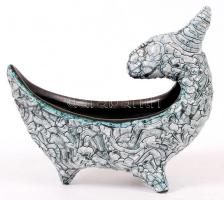 Gorka iparművészeti vállalatos, kos fejes tál, hibátlan, jelzett, m: 17 cm , h:16 cm