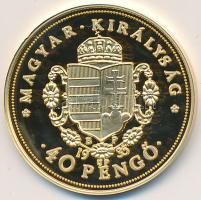DN "Magyar aranypénzek utánveretben - Rákóczi Ferenc jubileumi 40 pengő" aranyozott Ag emlékérem (5.5g/0.999) T:PP Tanúsítvánnyal