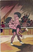 Wrestling, children, humour