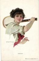 'Love all' Tennis playing woman, Reinthal & Newman N.Y. Series 173. s: F. Earl Christy