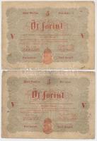 1848. 5Ft "Kossuth bankó" vörösesbarna (2x) T:III-,IV Adamo G109