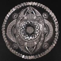 Csiszolt ólomkristály asztali kínáló, apró hibával, m: 11 cm, d: 18 cm