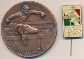 Gáll Gyula (1939-) "Budapest 1983 / XIV. Fedettpályás Atlétikai Európa Bajnokság" Br emlékérem dísztokban (60mm) + 1983. "EB Budapest" jelvény (20x34mm) T:2