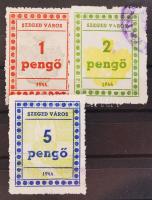 1944 Szeged városi illetékbélyegek 1P, 2P, 5P (nyitott "4" szám)