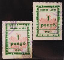 1945 Szeged városi illetékbélyegek 2x 1P talpas és talp nélküli "1"