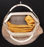 cca 1900 Ezüst színházi táska. Bőr betéttel. / cca 1900 Silver theatre bag. br: 280 g