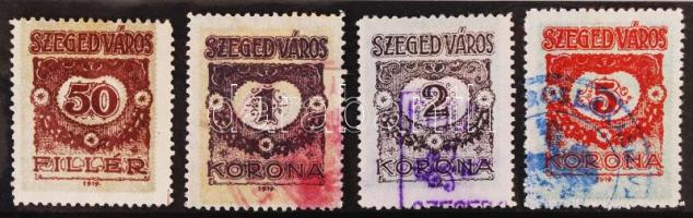 1919 Szegedváros 50f, 1K, 2K, 5K vastag papír