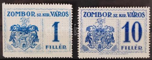 1914 Zombor városi illetékbélyeg 1f, 10f 11 1/2 fogazás