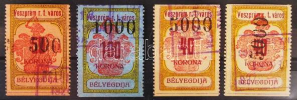 1923/24 Veszprém városi illetékbélyeg 500/50k, 1000/100K, 2 x 5000/40K