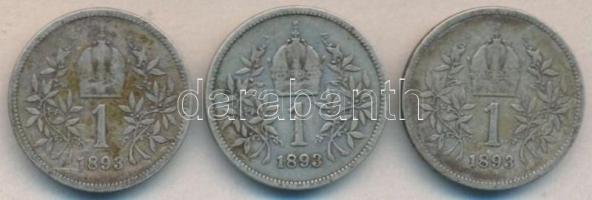 Ausztria 1893. 1K Ag (3x) T:3 Austria 1893. 1 Corona Ag (3x) C:F