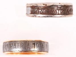 2 db fém "Pro Patria 1914" feliratú gyűrű, méret: 52 / World War I iron rings with "Pro Patria 1914" inscription, s: 52