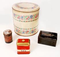 Régi fém, üveg, lakk dobozok, összesen:4 db