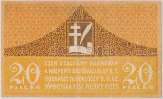 Budapest 1919. 20f "Központi Sajtóvállalat R.T." T:III