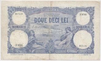 Románia 1929. 20L T:III,III- Romania 1929. 20 Lei C:F,VG