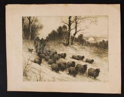 Falussy jelzéssel: Juhász házaspár. Rézkarc, papír, 17×23 cm