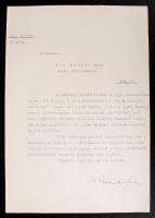 1934 Keresztes Fischer Ferenc (1884-1948) miniszter aláírása hivatalos levélen