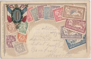 French stamps, coat of arms, Emb. litho (pinhole)