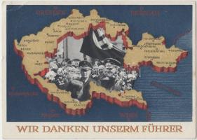 Wir danken unserm Führer / Adolf Hitler, NS propaganda, map of the Czech Republic Ga. So. Stpl (EK)