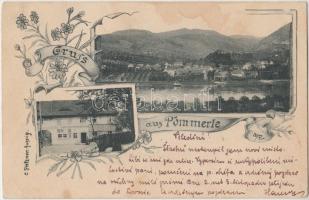 Povrly, Pömmerle; P. A. Paul Gasthaus und Domischlwaarenhandlung / guest house, floral, Art Nouveau (fl)