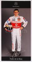 Pedro de la Rosa Forma-1-es versenyző aláírása az őt ábrázoló nyomtatványon