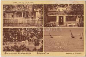 Balatonvilágos, MÁVAUT dolgozóinak üdülője, Tulipán Mulató, Albus szappangyár dolgozóinak üdülője, vitorlások a Balatonon (fa)