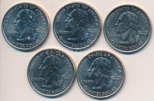 Amerikai Egyesült Államok 2007. 1/4$ (5x) klf T:1,1- Tanúsítványokkal  USA 2007. 1/4 Dollar (5x) all different C:UNC,AU With certificates