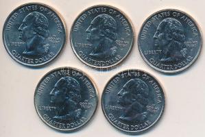 Amerikai Egyesült Államok 2008. 1/4$ (5x) klf T:1,1- Tanúsítványokkal USA 2008. 1/4 Dollar (5x) all different C:UNC,AU With certificates